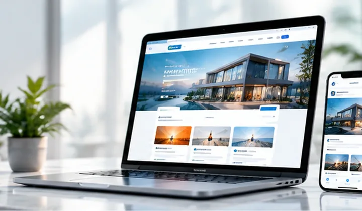 A responsive business website shown on a laptop and phone