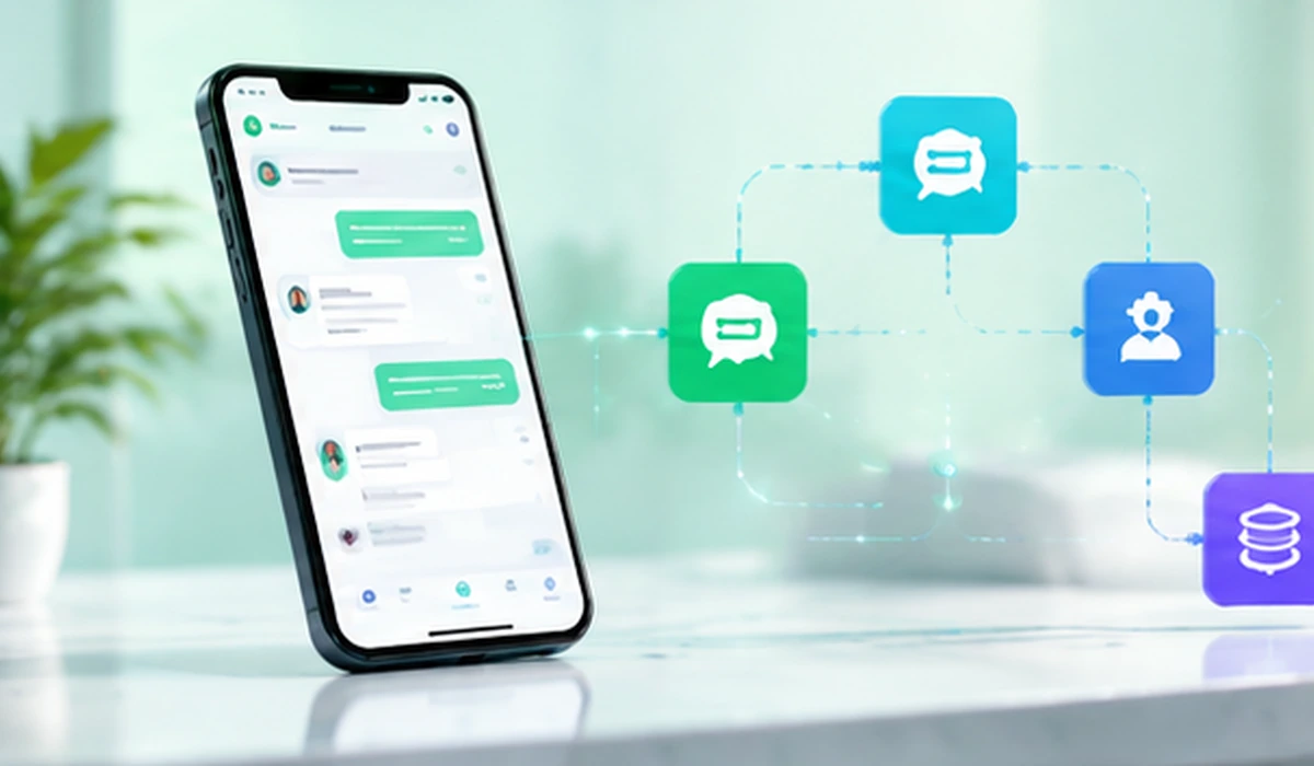 Illustration of WhatsApp business messaging workflow